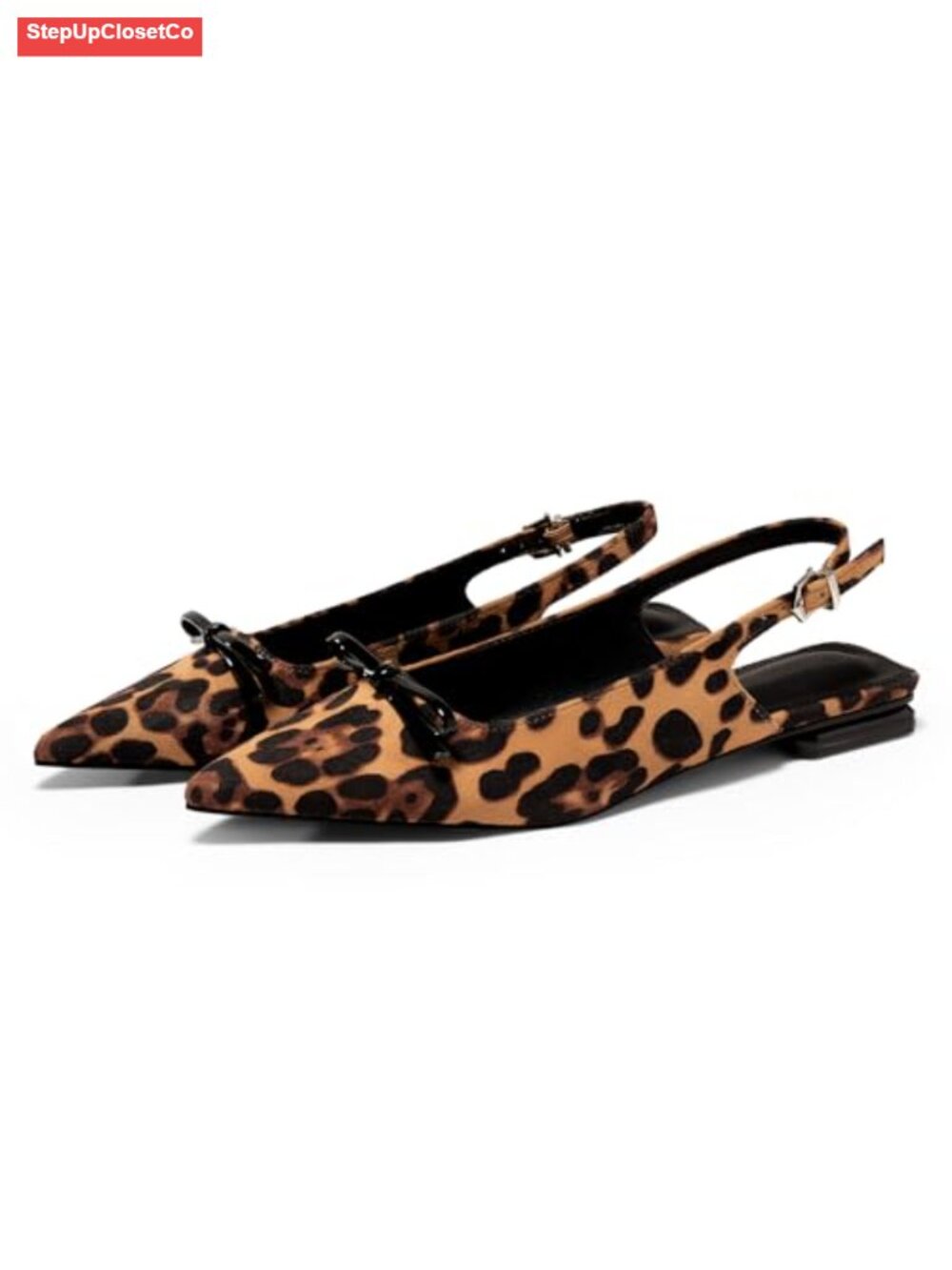 Slingback Flats Pointed Toe Bow Block Low Heel Comfort Work Shoes
